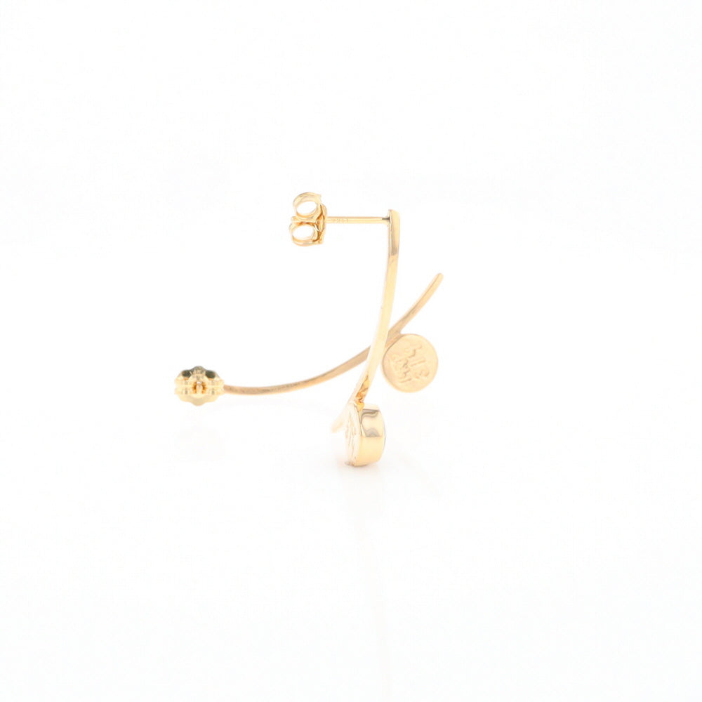 Gold Quartz Earrings Round Inlaid Curved Bar Design