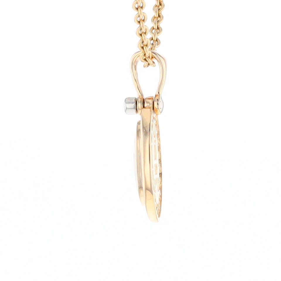 Gold Quartz Pendant Oval Inlaid with .22ctw Round Diamonds Halo