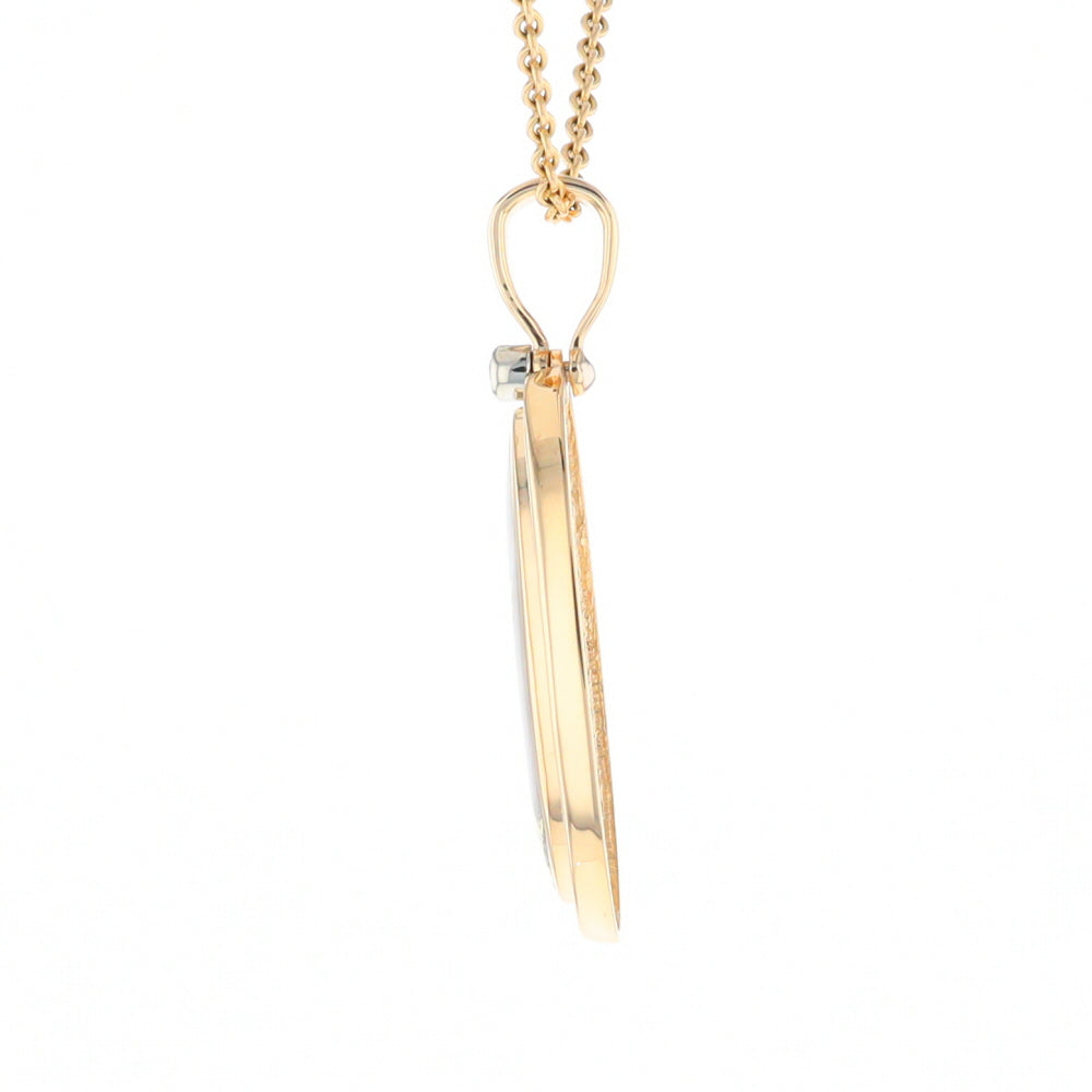 Gold Quartz Necklace .54ctw Halo Diamond Oval Inlaid Pendant