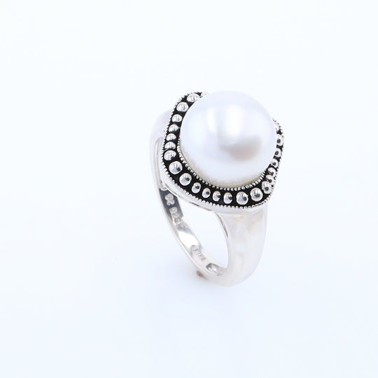 Pearl with Milgrain Halo Ring