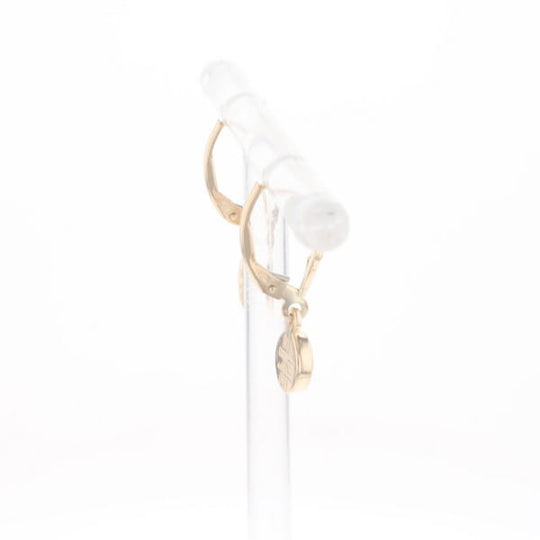 Gold Quartz Earrings Round Inlaid Design Lever Backs