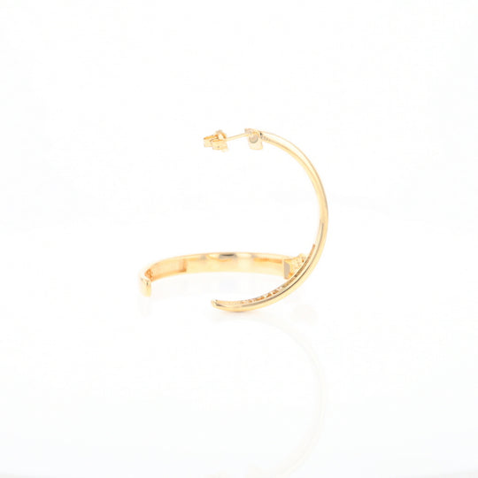 Gold Quartz Hoop Earrings 3 Section Inlaid Design G2