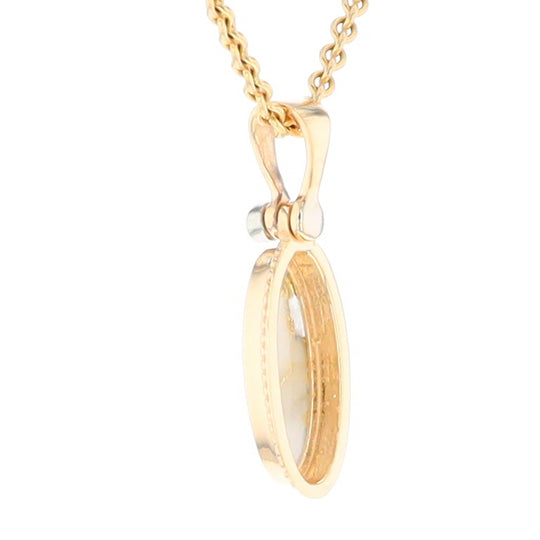 Gold Quartz Small Milgrain Oval Pendant