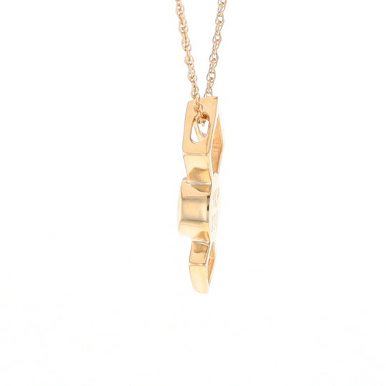 Gold Quartz Round Inlay Double Diamond Design Pendant