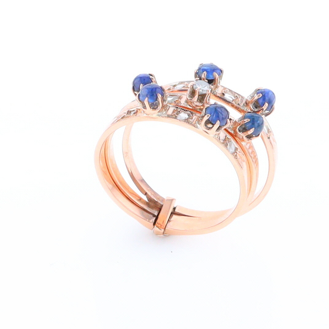 Vintage Sapphire and Diamond Stacked Trio Ring