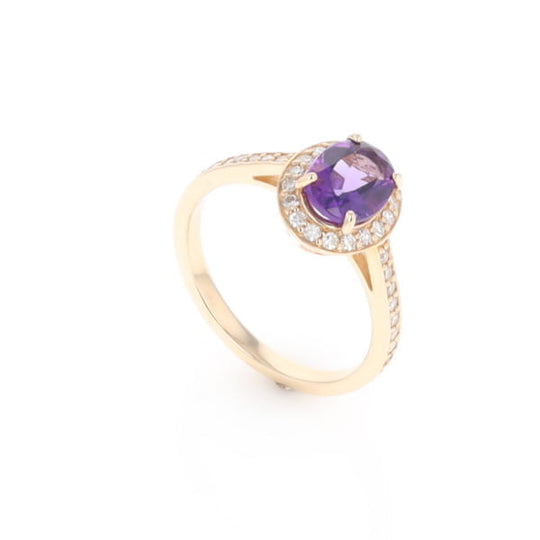 Oval Amethyst with Diamond Halo Ring