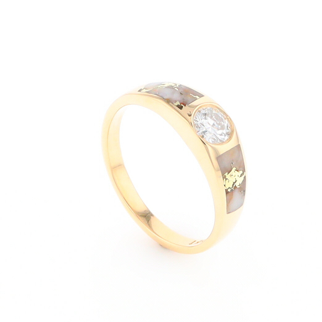 Gold Quartz Ring Double Sided Inlaid with a .61ct Round Diamond