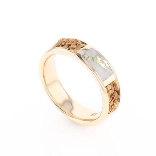 G1 Gold Quartz Ring Inlaid Center Natural Nugget Sides Band