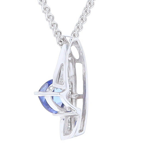 Synthetic Sapphire White Gold Ribbon Pendant with Diamond Accents