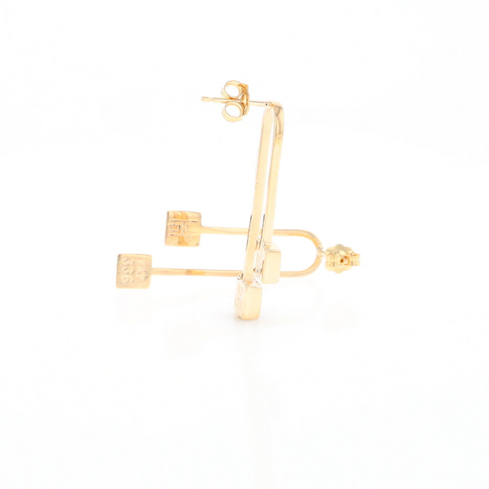 Gold Quartz Double Square Curved Bar Earrings - G2