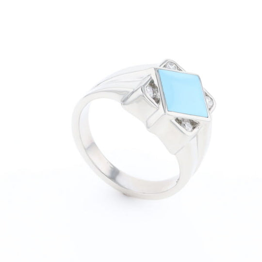 Natural Sleeping Beauty Turquoise ring diamond shape inlaid design with .16ctw round diamonds