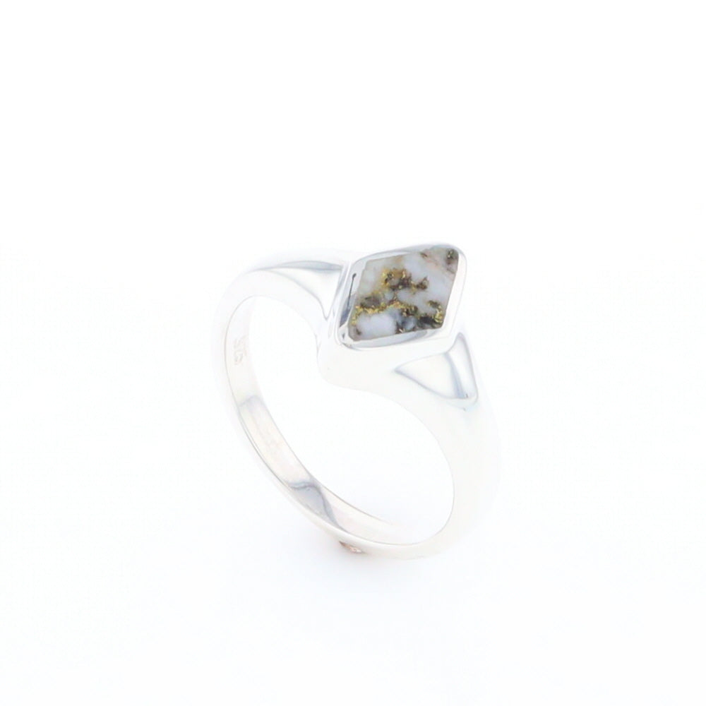 Sterling Silver Gold Quartz Inlaid Diamond Shaped Ring - G3