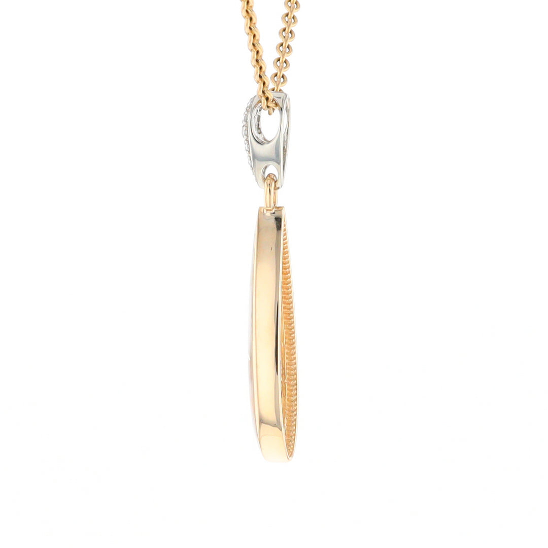 Gold Quartz Necklace, Tear Drop Inlaid Design with .11ctw Diamond Pave Pendant