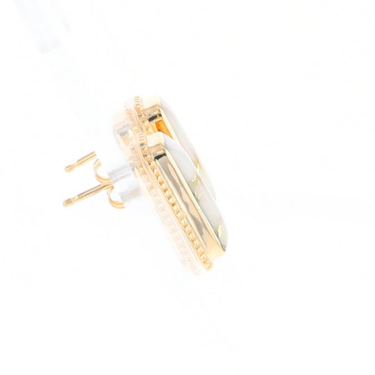 Gold Quartz Earrings Rectangle Inlaid Milgrain Design - G2