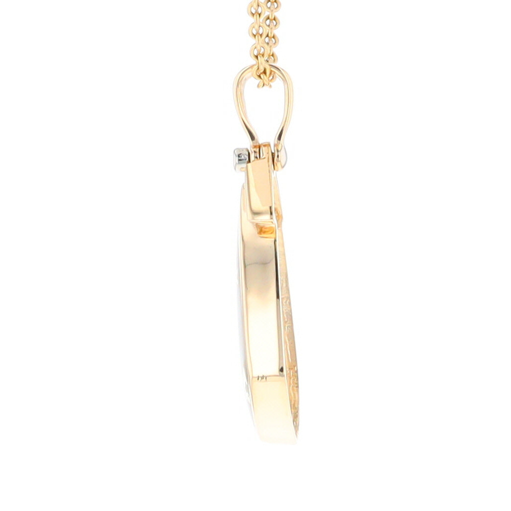 Gold Quartz Necklace Pear Shape Inlaid Pendant with .15ctw Diamonds