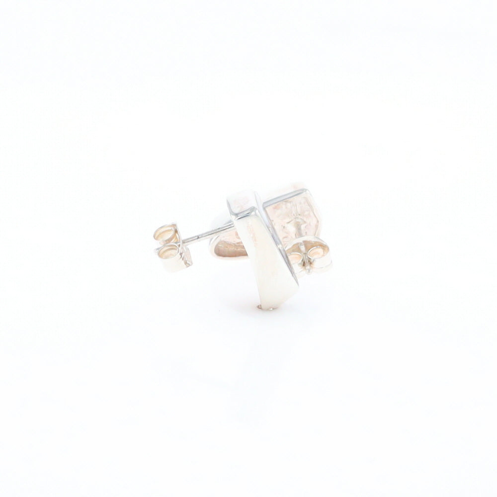 Sterling Silver Gold Quartz Inlaid Shield Stud Earrings - G3