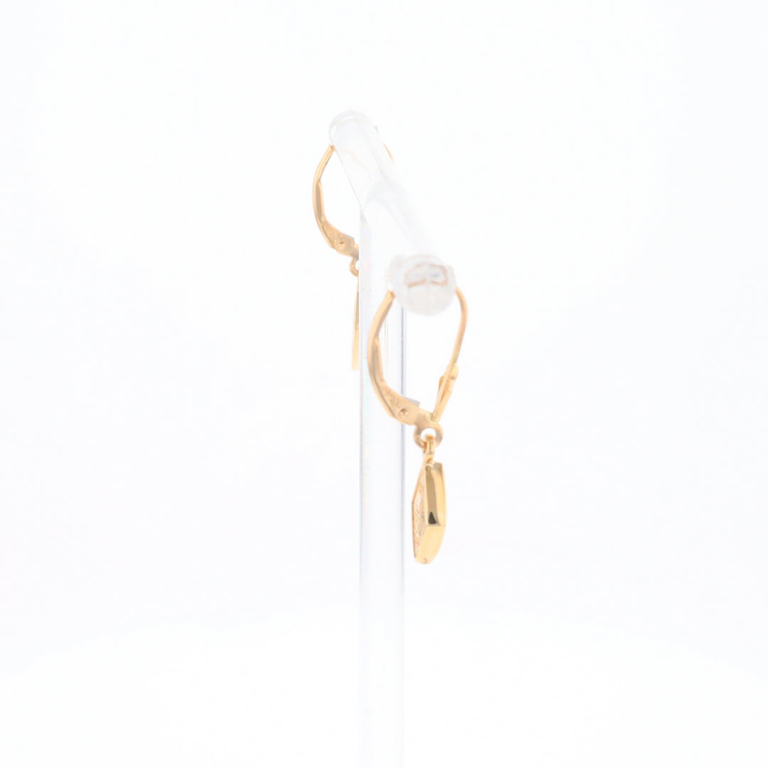 Gold Quartz Earrings Diamond Shape Inlaid Lever Backs G1