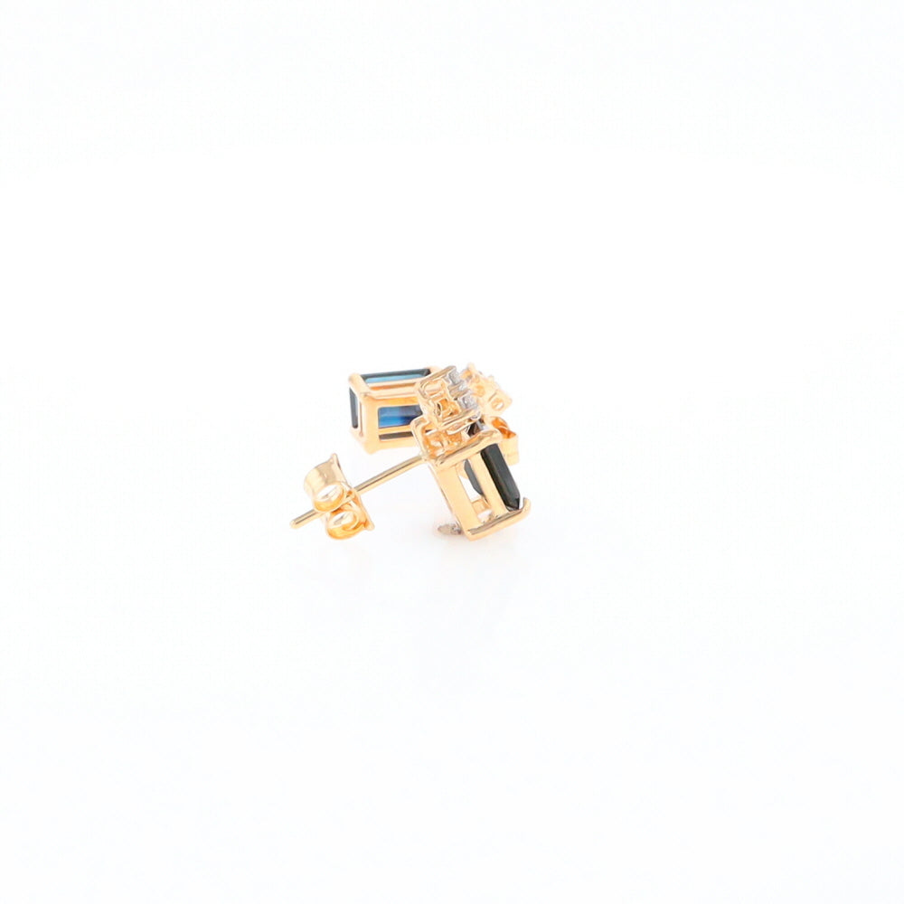 Rectangle Blue Sapphire Stud Earrings