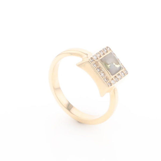 Gold Quartz Ring Square Inlaid Halo .14ctw Diamonds Design
