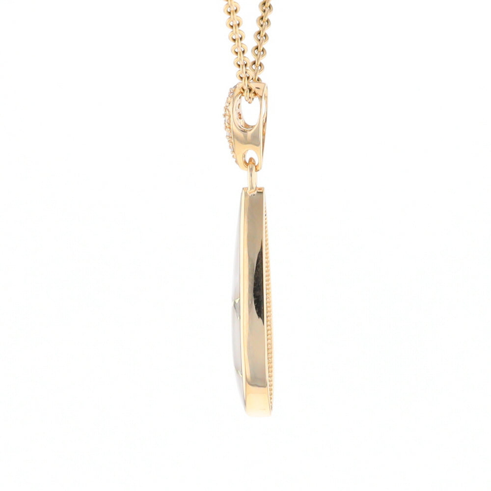 Gold Quartz Necklace, Tear Drop Inlaid Design with 0.11ctw Diamond Pave Pendant G2