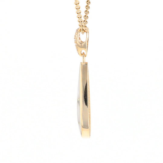 Gold Quartz Necklace, Tear Drop Inlaid Design with 0.11ctw Diamond Pave Pendant G2