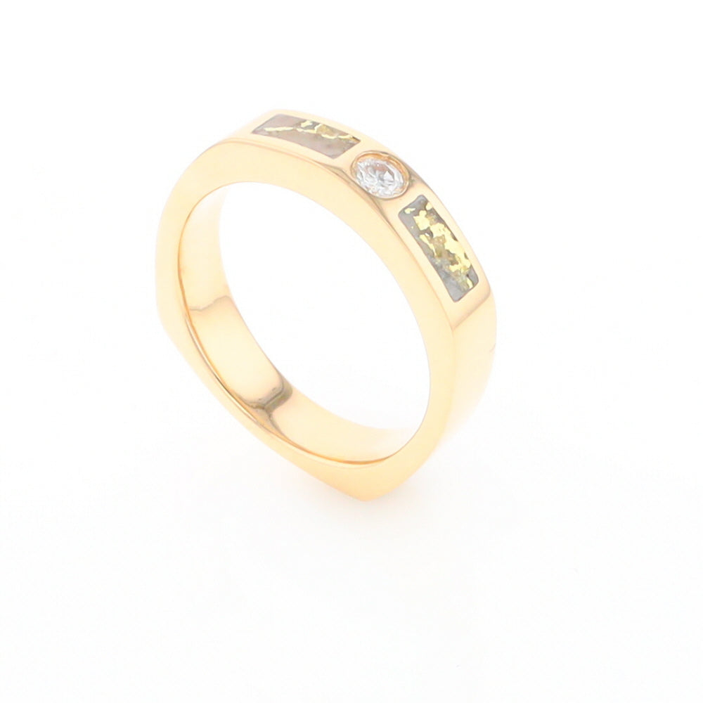 Gold Quartz Ring Double Sided Inlaid Design with .10ct Round Diamond G2