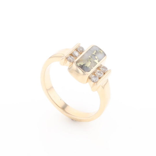 Gold Quartz Ring Oval Inlaid Design with .24ctw Round Diamonds