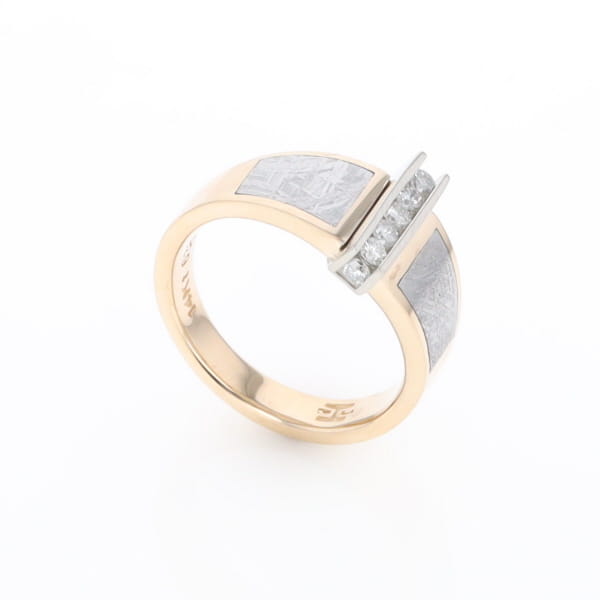 Meteorite Ring Double Sided Inlaid Design with .23ctw Diamonds