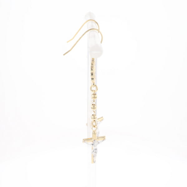 Gold Plated Virgin Mary and Crucifix Dangle Earrings