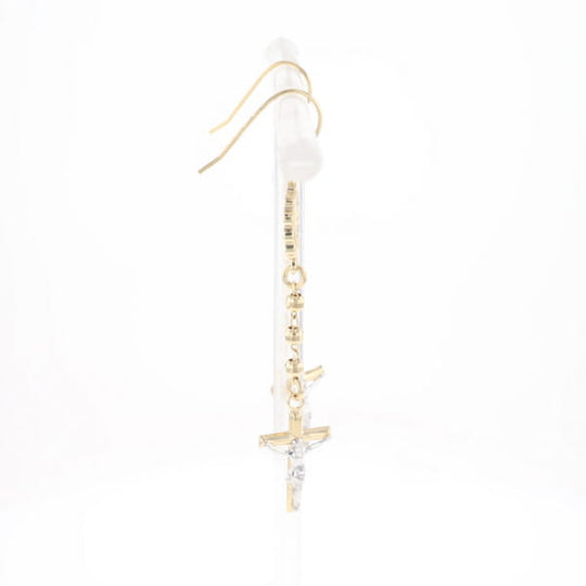 Gold Plated Virgin Mary and Crucifix Dangle Earrings