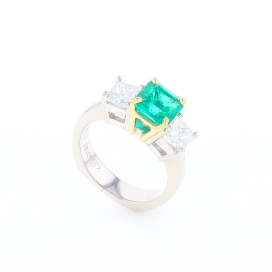 Three-Stone-Row Emerald and Diamond Ring