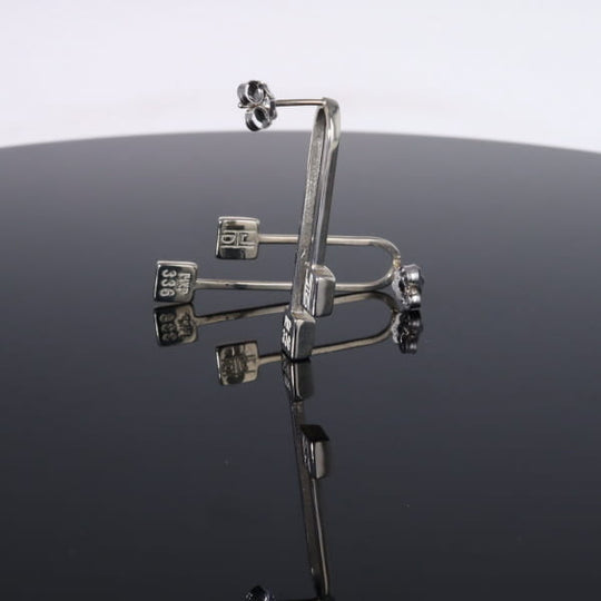 Opal Earrings Curved Bar Double Square Inlaid Ends Design Studs