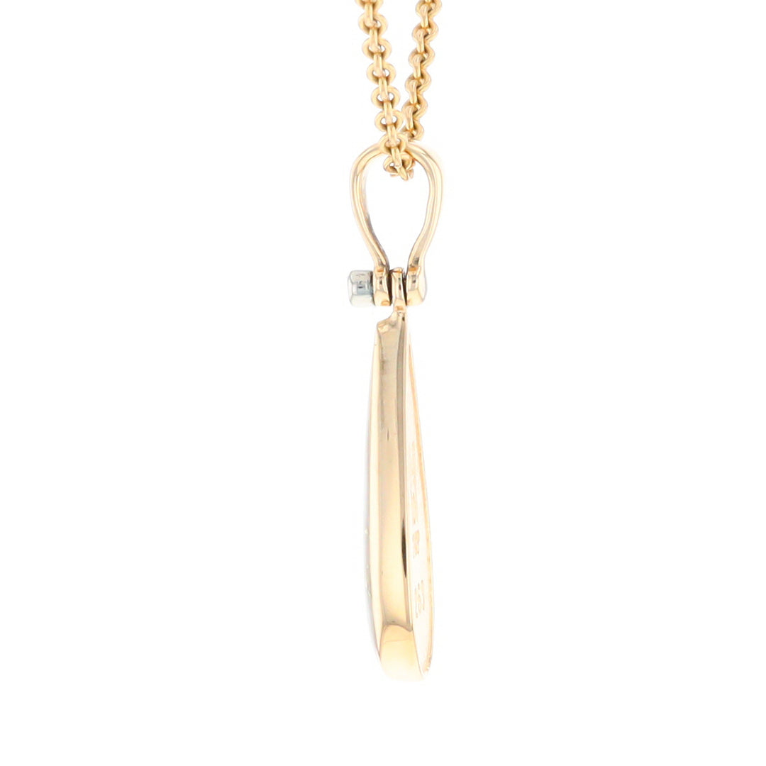 Gold Quartz Necklace Tear Drop Inlaid Pendant with .02ct Diamond