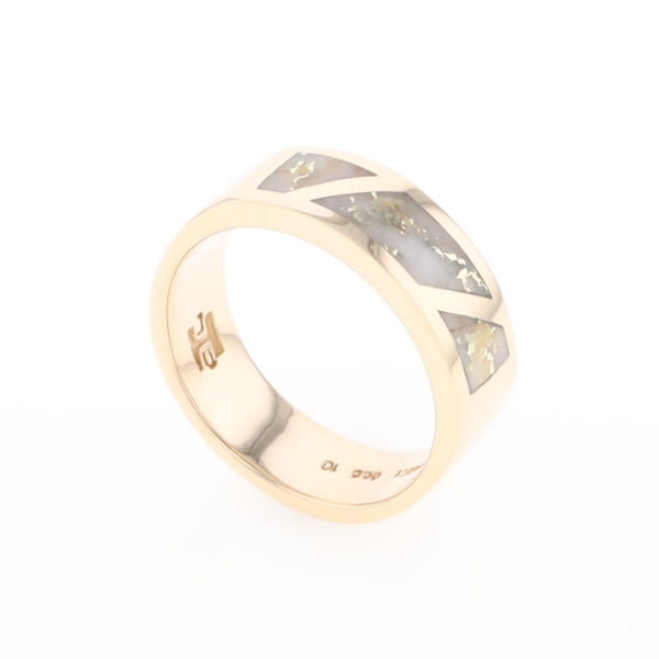 Gold Quartz Ring, 3 Section Inlaid Design