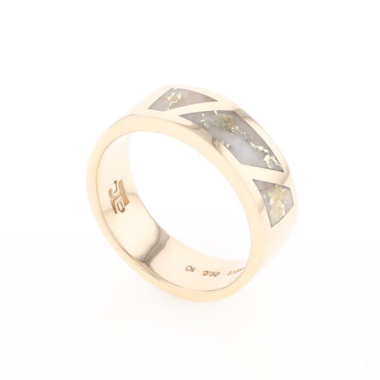Gold Quartz Ring, 3 Section Inlaid Design