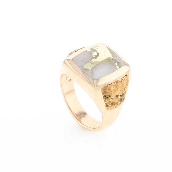 Gold Quartz Ring Double Side Natural Nuggets Rectangle Inlaid Center G1