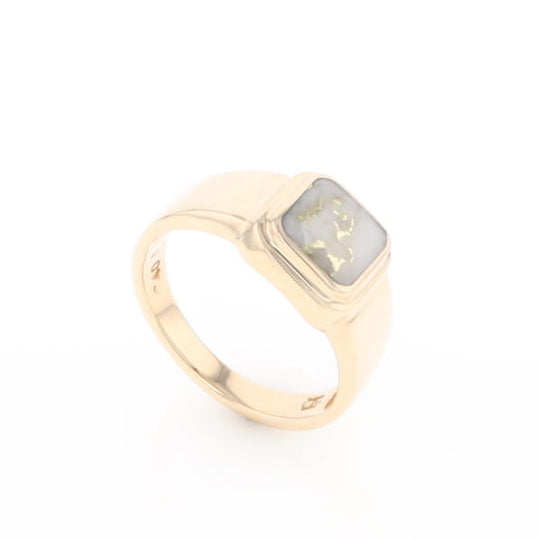 Gold Quartz Ring Square Inlaid Design