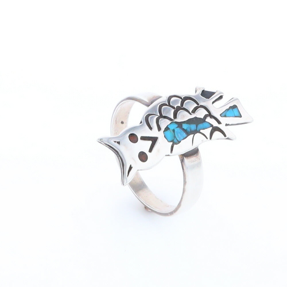 Crushed Coral & Turquoise Owl Ring