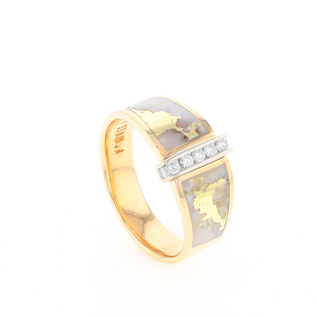 Gold Quartz Ring Double Sided Inlaid with .19ctw Round Diamonds