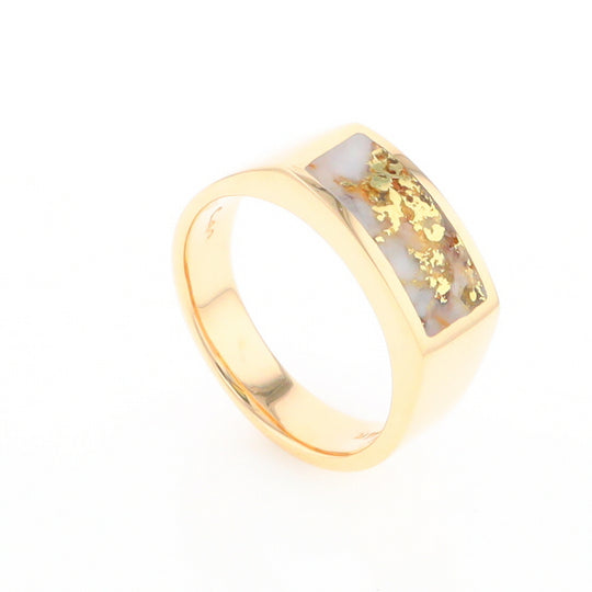 Gold Quartz Ring Rectangle Inlaid Design