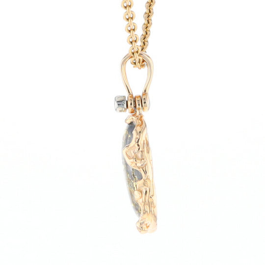 Serpentine & Gold Quartz Freeform Pendant