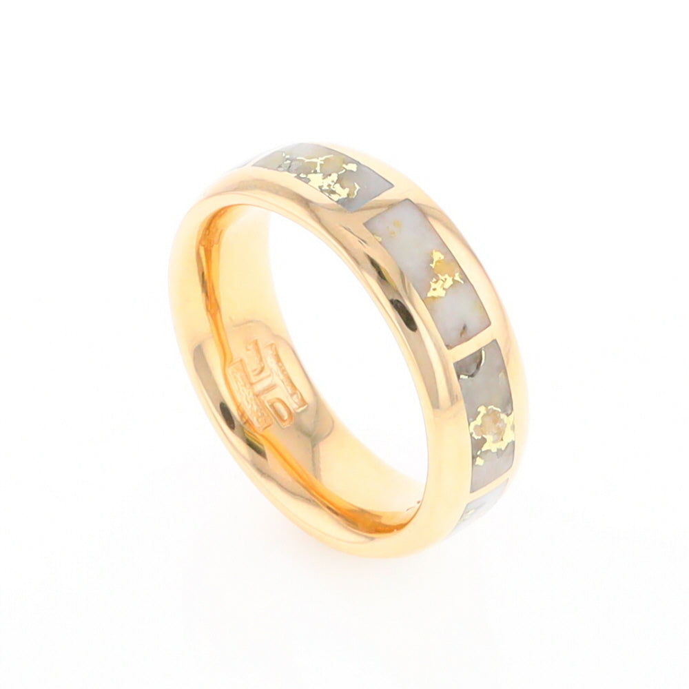 Gold Quartz Ring 8 Rectangle Section Inlaid Eternity Band