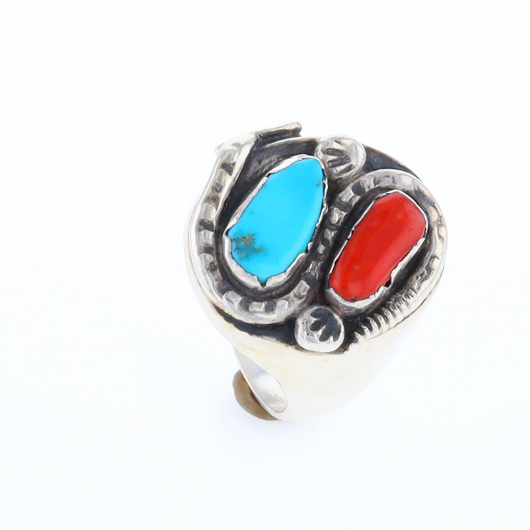 Coral and Turquoise Native Snake Ring