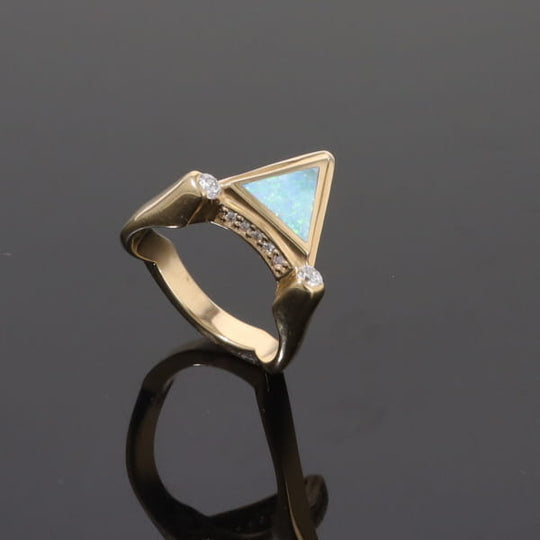 Opal Rings Triangle Inlaid Design with .31ctw Round Diamonds