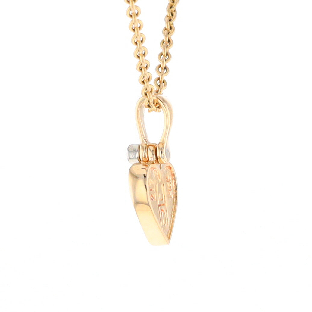 Gold Quartz Necklace Heart Inlaid Design Pendant with .02ct Diamond