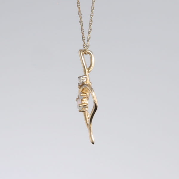 Round Opal & Diamond Heart Necklace
