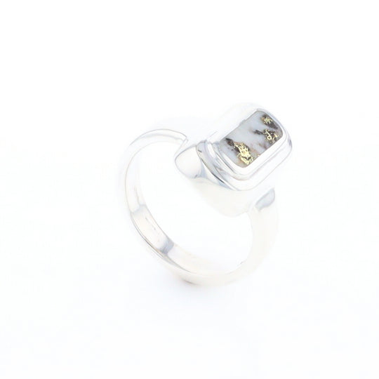 Sterling Silver Gold Quartz Inlaid Rectangular Ring - G3