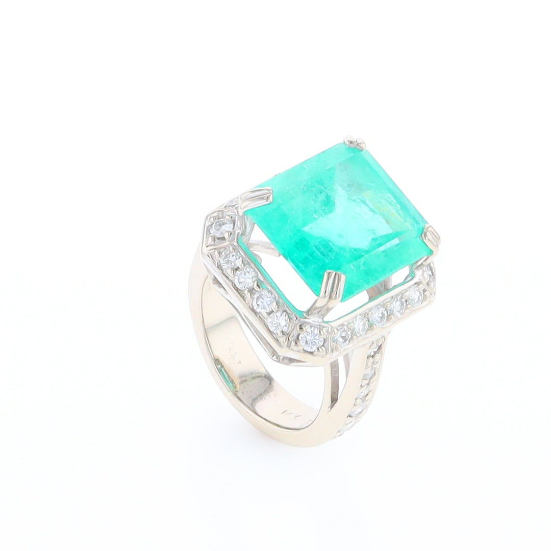 5.25ct Emerald Ring with Diamond Halo