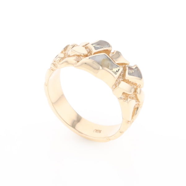 Gold Quartz Ring 3 Section Inlaid Nugget Design Band