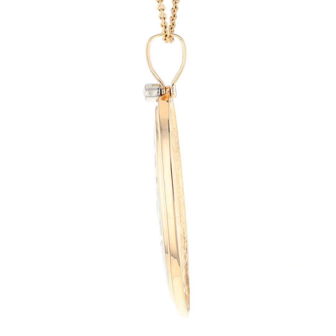 Gold Quartz Necklace 0.96ctw Halo Diamond Oval Inlaid Pendant